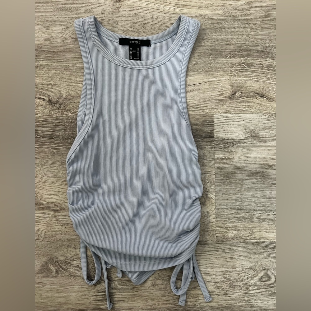 Long cropped ruched light blue top in XS